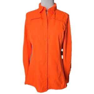 REEL LEGENDS Neon Orange Long Sleeve Button-Up Fishing Shirt Womens Medium M